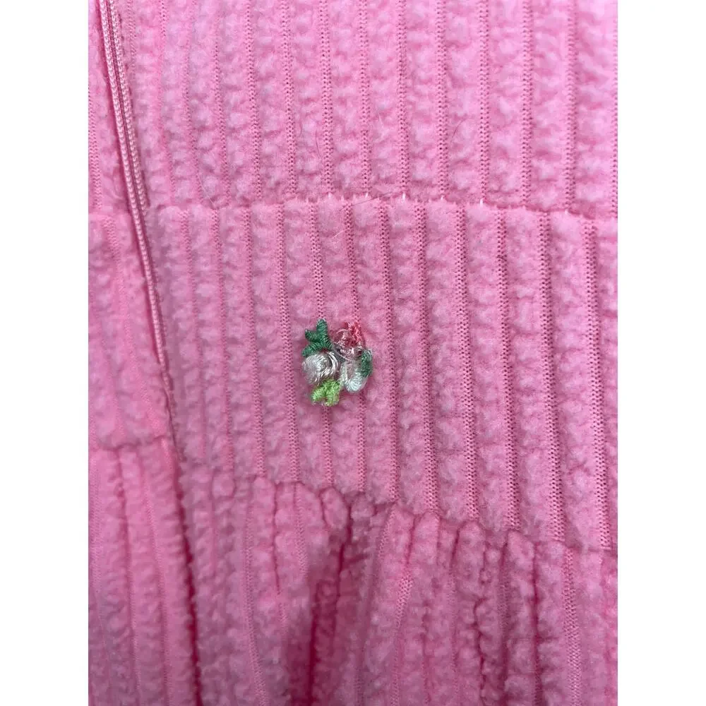 Vintage Pink Ribbed Zipper Robe with Flower Appliques - Picture 5 of 5